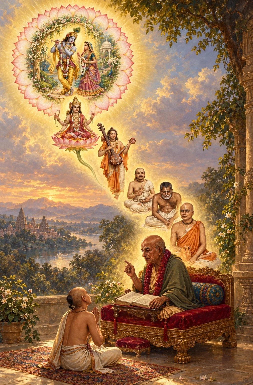 Devotional illustration of a descending spiritual lineage